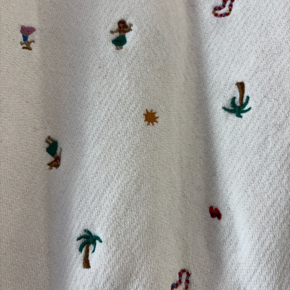 Madewell Embroidered Tropical Beach Vacation Motif Cream Sweatshirt Cotton XXS - Picture 5 of 10